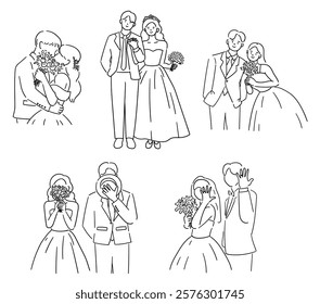 Cute young couple at their wedding, set of the groom and bride in various poses