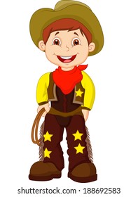 Cute young cowboy holding lasso