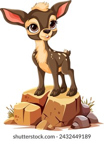 Cute young deer illustrated on a forest backdrop.