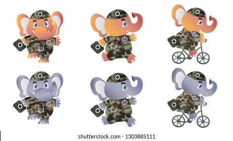 Cute young elephant Military doctor character