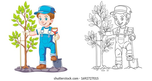 tree planting clipart black and white pig