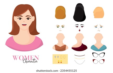 Cute young female character avatar asset Vector