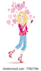 Cute young female reading an SMS on mobile