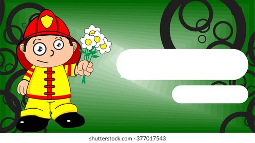 cute young firefighter kid cartoon background in vector format very easy to edit