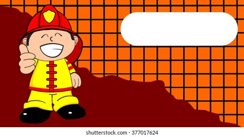 cute young firefighter kid cartoon background in vector format very easy to edit