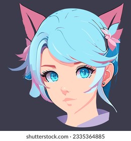 Cute young girl anime character. Avatar vector illustration.