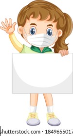 Cute Young Girl Cartoon Character Holding Blank Banner Illustration