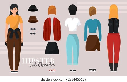 Cute young girl character asset with different clothes accesories Vector