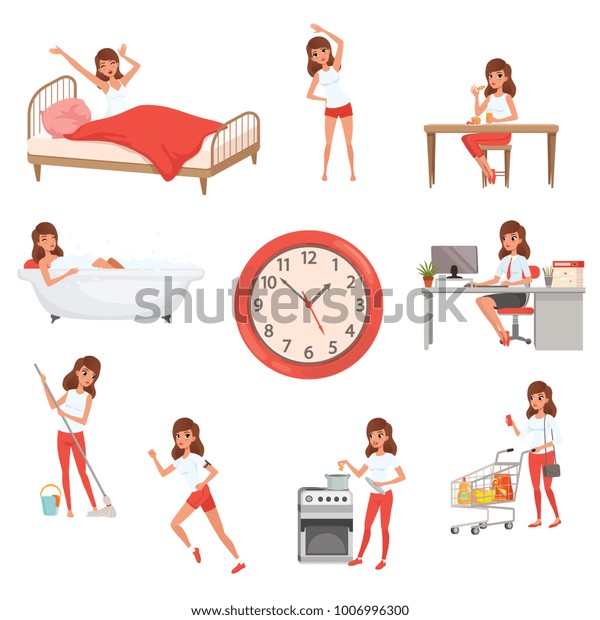 Cute Young Girl Different Situations Day Stock Vector Royalty