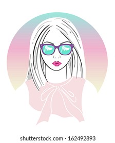 Cute young girl fashion illustration.