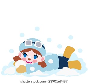 Cute young girl lying down and playing in the snow