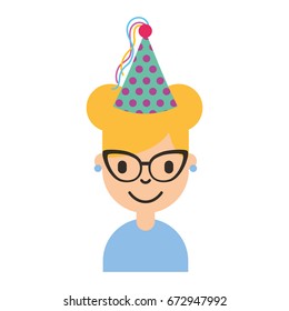 cute young girl with party hat avatar character