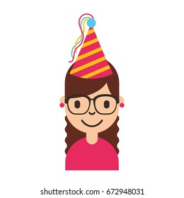 cute young girl with party hat avatar character