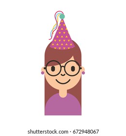 cute young girl with party hat avatar character