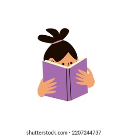 A cute young girl is reading a book. Concept vector illustration for book festivals, events, fair posters 