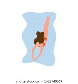Cute young girl in red swimwear diving in sea