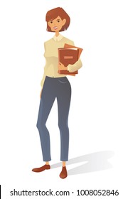 Cute young girl. Student. Vector cartoon illustration. Character design