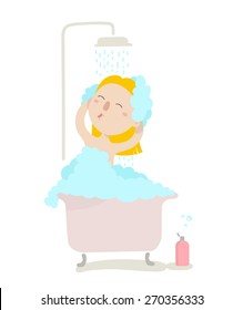 Cute Young Girl Taking Shower Flat Stock Vector (Royalty Free ...