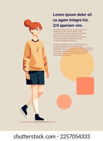 cute young girl teenager or student in casual fashion clothes female cartoon character standing pose