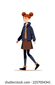 cute young girl teenager or student in casual fashion clothes female cartoon character standing pose