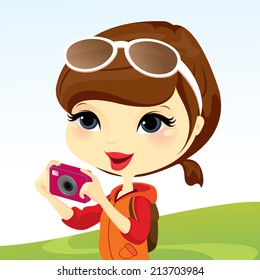 cute young girl traveling