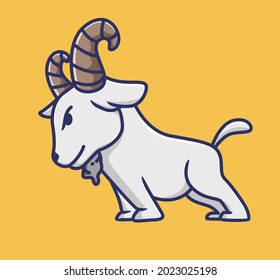 Cute young goat with big horn. Animal Isolated Cartoon Flat Style Icon illustration Premium Vector Logo Sticker Mascot
