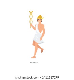 Cute young greek god Hermes with gold helmet