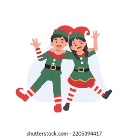 Cute Young happy christmas elf kid. vector illustration