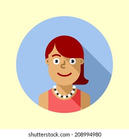 Cute young hipster girl with red hair. Flat long shadow design. Hipster icons series.