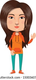 Cute Young Japanese Girl Character with Casual Outfit Vector Cartoon Illustration Isolated