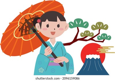 Cute young Japanese woman in kimono
