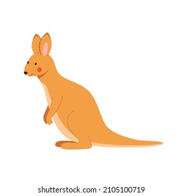 Cute young kangaroo isolated in white background. Funny marsupial Australian animal. Vector Illustration drawn in cartoon style