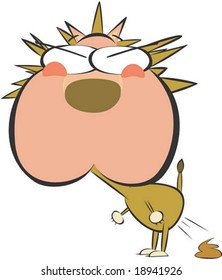 Cute and young Lion Character with red funny face on white background : vector illustration