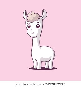 Cute young llama cartoon kawaii character vector illustration