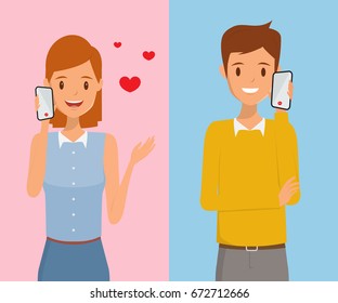 Couples Talking On Phone Stock Illustrations, Images & Vectors ...