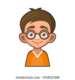 Cute Young Man with Glasses Avatar. Cartoon Style Userpic Icon. Vector