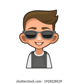 Joven lindo con avatar de lentes. Icono de Userpic Estilo de caricatura. Vector