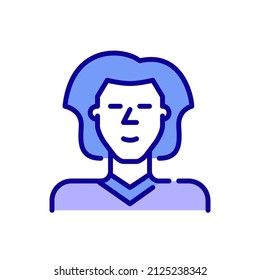 Cute young man with long hair. Pixel perfect, editable stroke color avatar icon