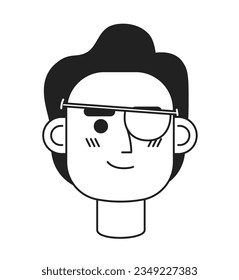 Cute young man with pirate blindfold monochrome flat linear character head. Editable outline hand drawn human face icon. 2D cartoon spot vector avatar illustration for animation