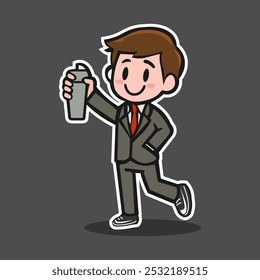 Personaje lindo de los hombres jóvenes usando el estilo de la etiqueta engomada