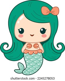 Cute young mermaid in a kawaii style