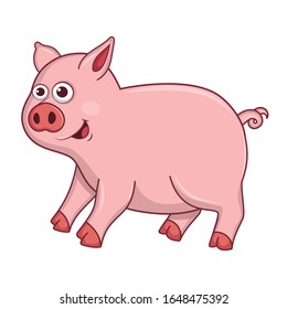 Cute Young Pig isolated on white background. Farm animal cartoon character. Education card for kids learning animals. Logic Games for Kids. Vector illustration in cartoon style.