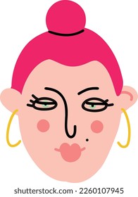 Cute young pink hair girl with cool earrings. vector illustration