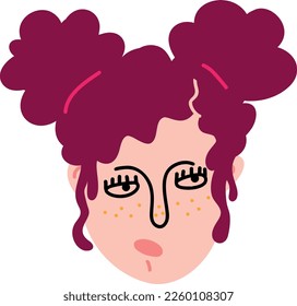 Cute young pink hair girl with cool earrings. vector illustration