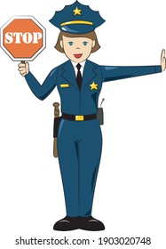 cute young police girl with stop sign