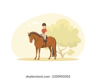 Cute young pony rider on a walk in the park