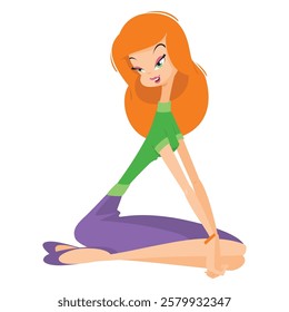 Cute young red-haired woman sitting. Funny people. Illustration concept template for website, web landing page, banner, presentation, social, poster, promotion or print media.