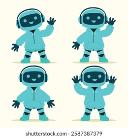 a cute young robot with hoodie and headset in flat design for a design element