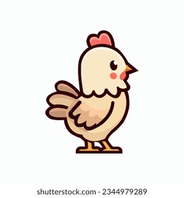 Cute young rooster standing. Farm animal concept. Vector illustration isolated on white background.