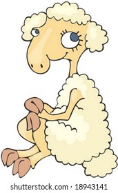 Cute and young Sheep Character on white background : vector illustration